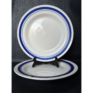 Panware Stoneware Plates 10 Inch White With Blue Strip Rim Panware Qty 2